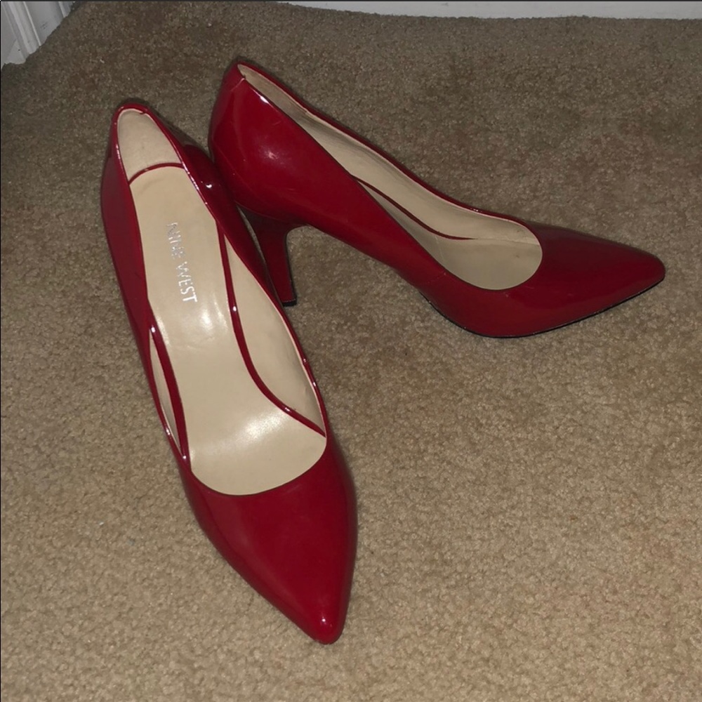Nine West Point toe red pumps